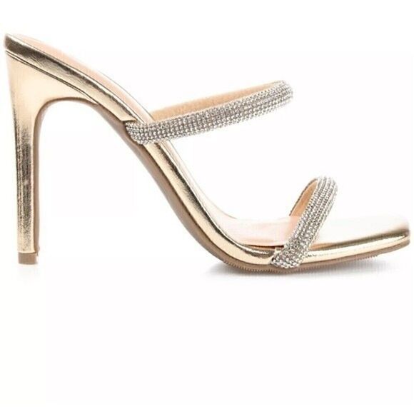 JOURNEE COLLECTION Women's shoes Reena Slide Dress Sandals, heels size 8.5 gold - Picture 2 of 9